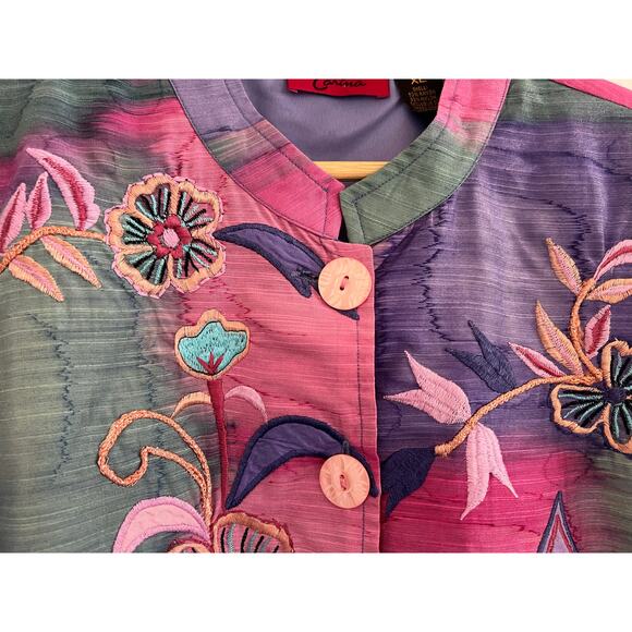 Carina Floral Embroidered Button Down Jacket Womens XL Fairy Cottagecore Rainbow - Picture 13 of 16
